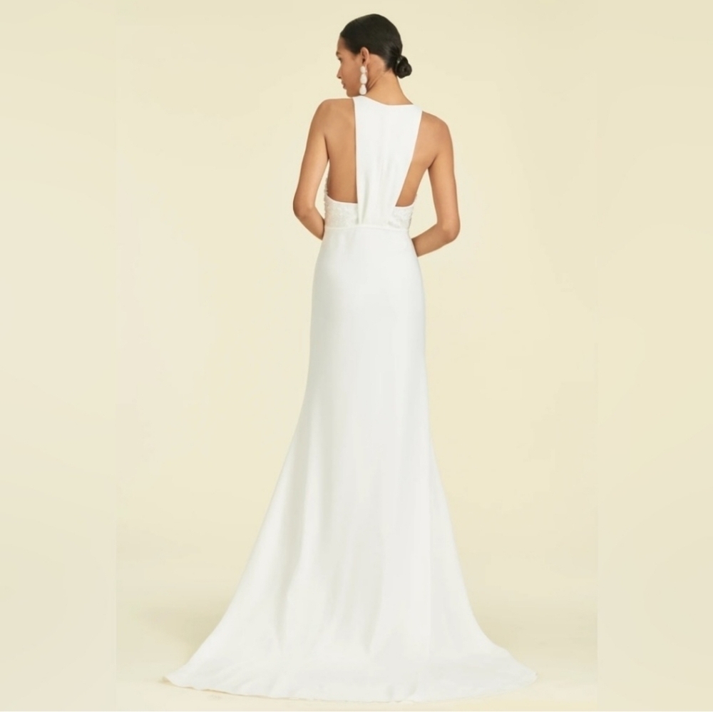 Sachin & Babi "Gabriella" Embellished Plunge V-Neck Crepe Bridal Gown Size 0 - Picture 4 of 16